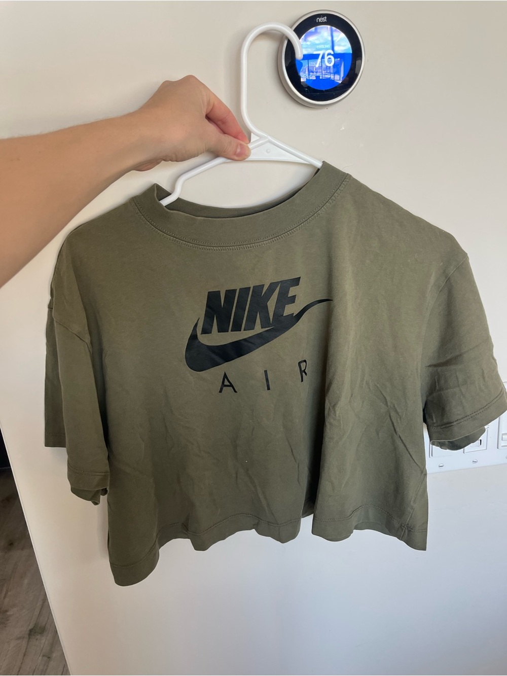 Nike Olive Green Crop T-Shirt with Black Logo